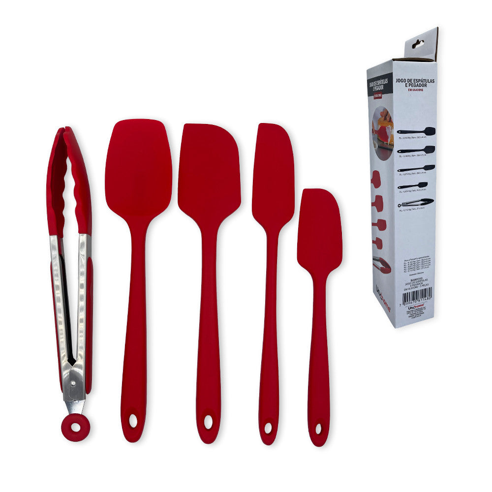 WE DROP - Conjunto De Espátulas E Pegador Em Silicone Unyhome 5 Peças - VERMELHO