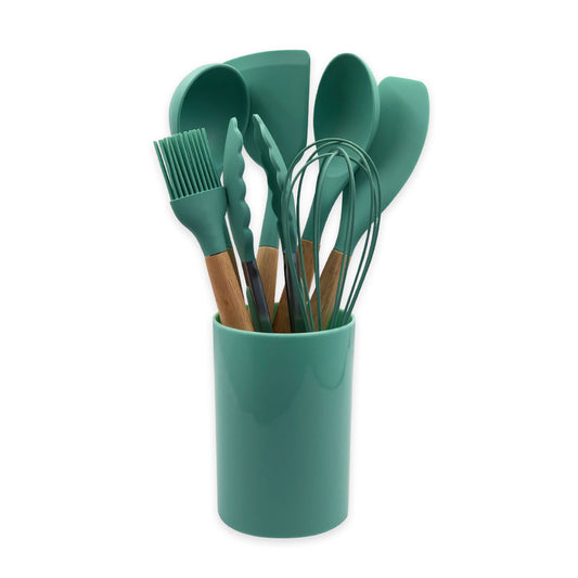 Conjunto de Utensilios Silicone 8 Peças - Verde Escuro