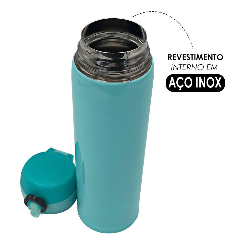 Garrafa Isotérmica 500ml com Tampa Plástica Fosca com Trava de Segurança - Verde Tiffany