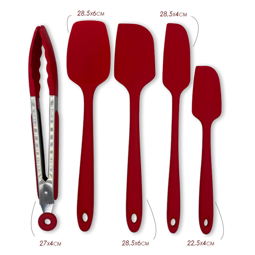 WE DROP - Conjunto De Espátulas E Pegador Em Silicone Unyhome 5 Peças - VERMELHO