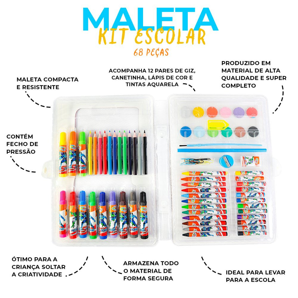 Maleta Kit Escolar com 68 Peças Hero Squad