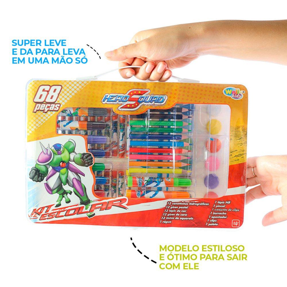 Maleta Kit Escolar com 68 Peças Hero Squad