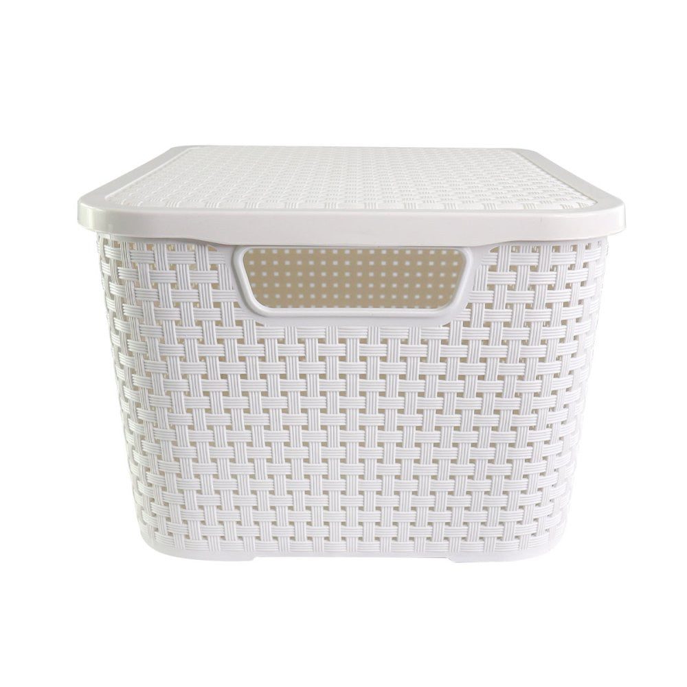 Caixa Organizadora Rattan Cesto com Tampa 15 Litros Branco