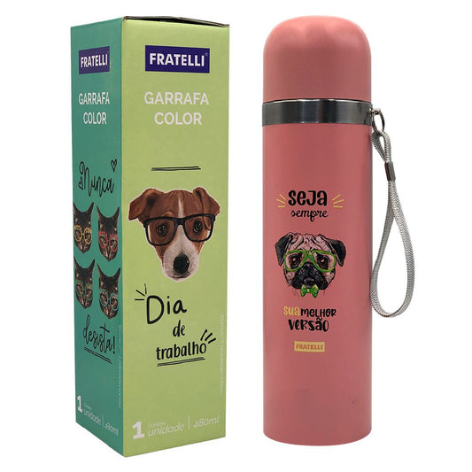 Garrafa Color Estampa Pet Inox 480ml - Rosa