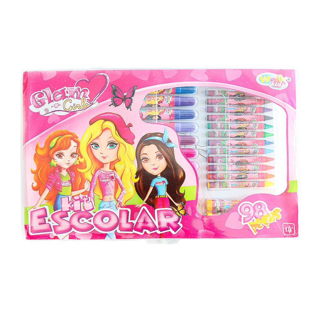 Maleta Kit Escolar com 98 Peças Glam Girls