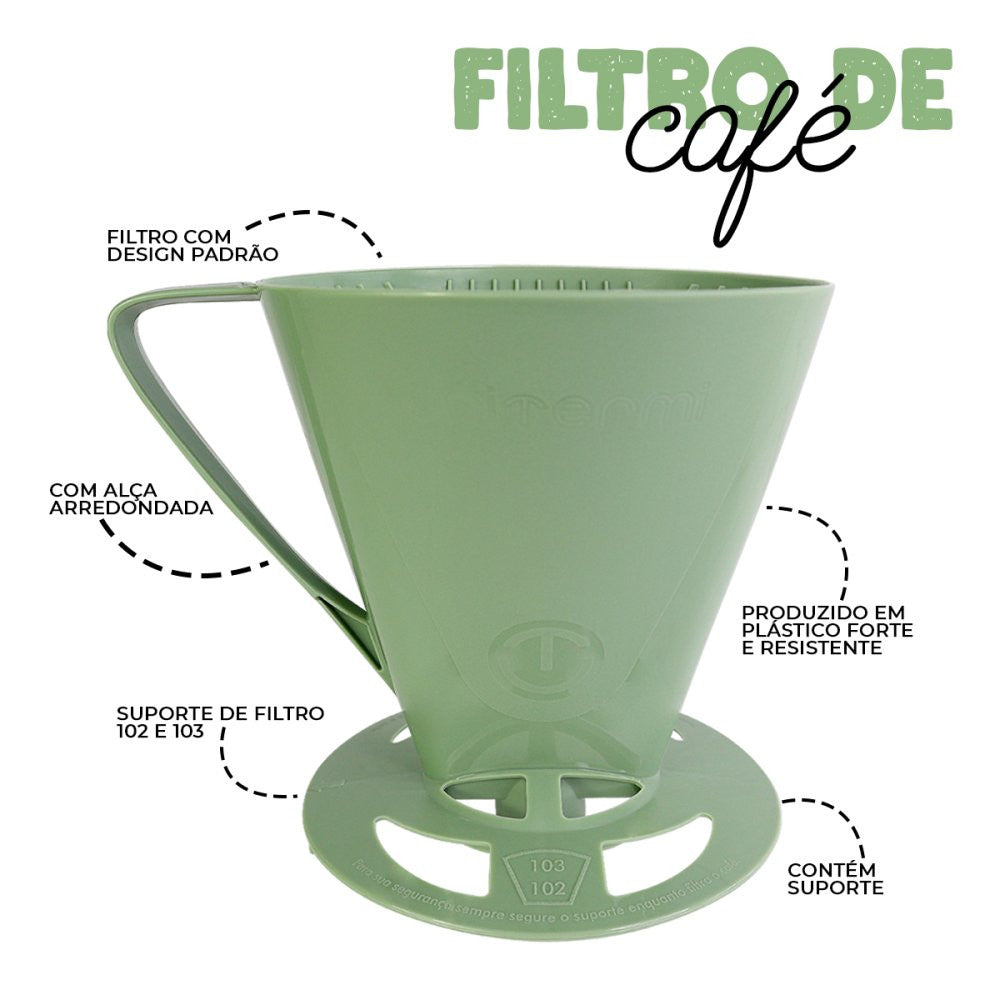 Kit Garrafa Termica Café Prático com Açucareiro com Colher e Suporte para Filtro - Verde