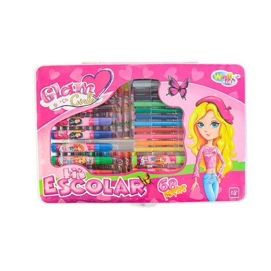 Maleta Kit Escolar com 68 Peças Glam Girls