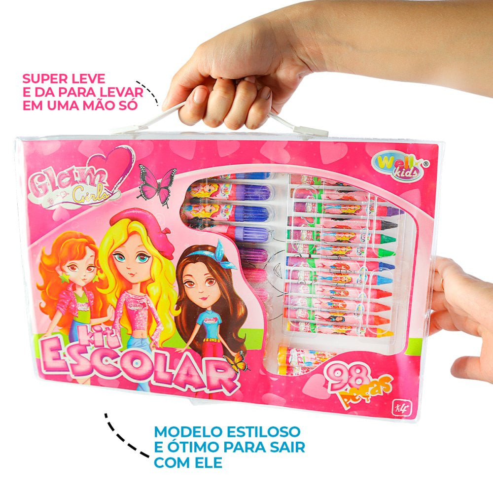 Maleta Kit Escolar com 98 Peças Glam Girls