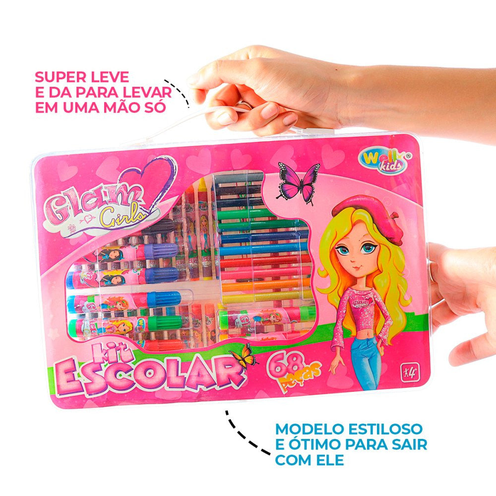 Maleta Kit Escolar com 68 Peças Glam Girls